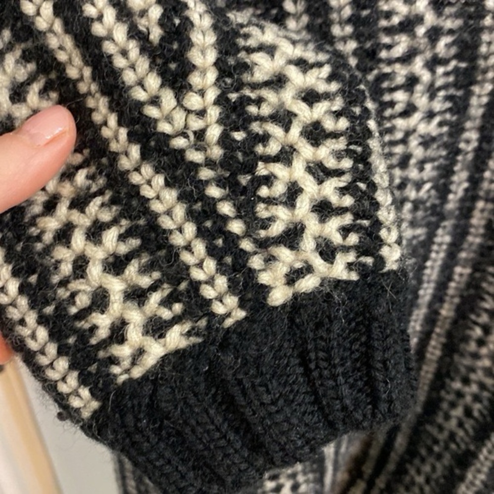 Alpinus Fishermans Pure Wool Black and Cream Cowl Neck Sweater Womens Size L - Picture 3 of 7